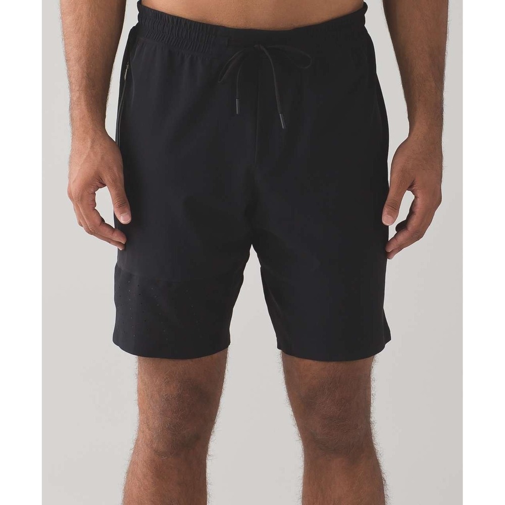 Lululemon Box Space Shorts Men's Large L Faded Black Stretch Drawstring Workout